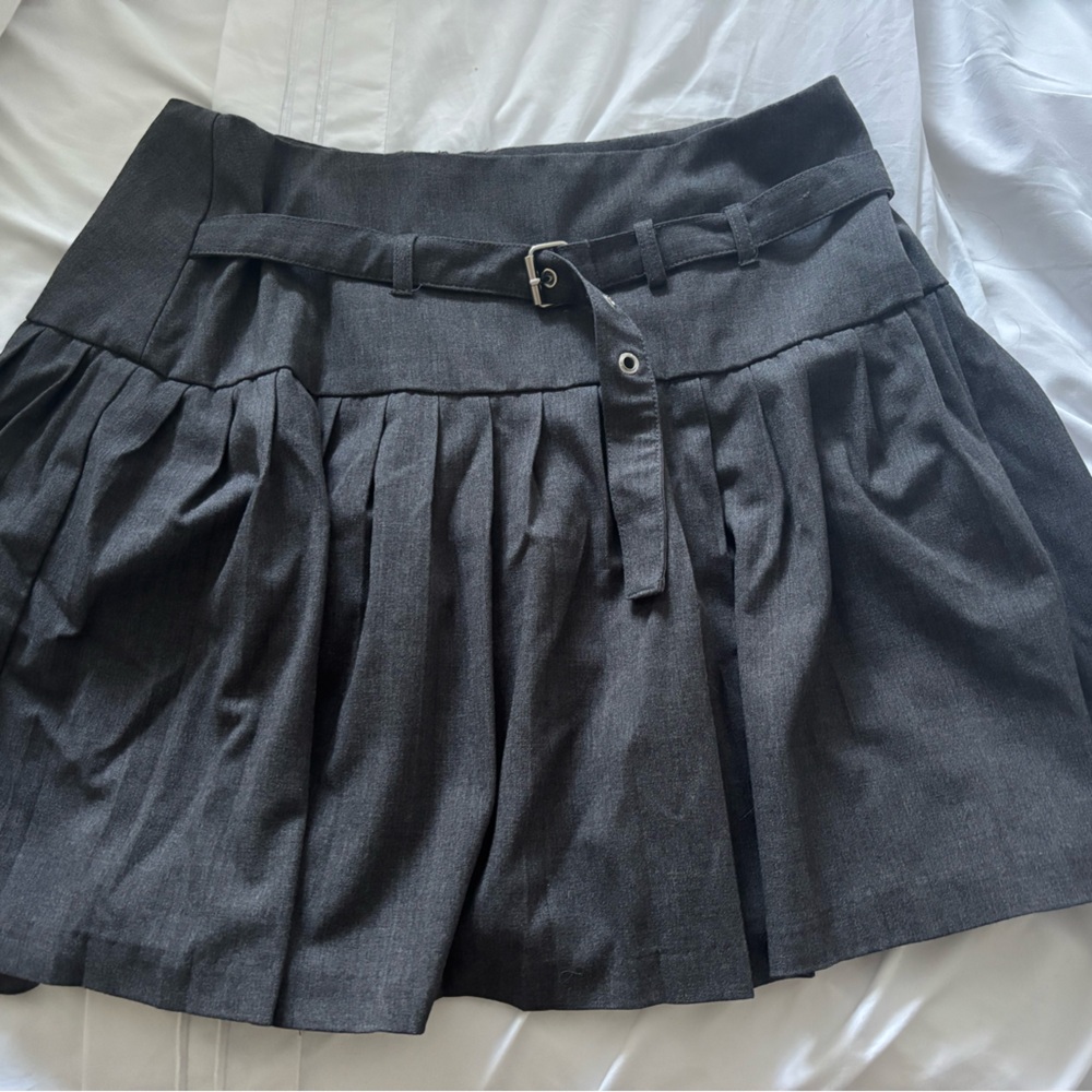 Dark Gray Belted Mini Skirt